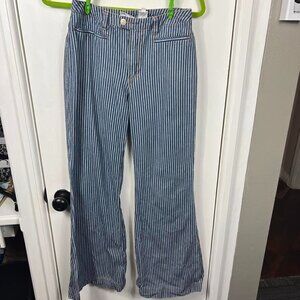 Newport News Jeanology Vertical blue white Striped Boho Hippie Flare Jeans
